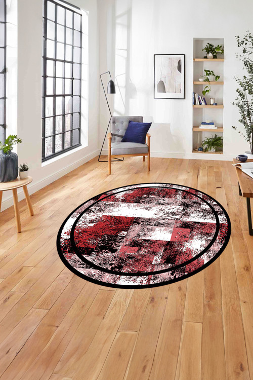 Çerçeveli Modern Dijital Baskılı Yıkanabilir Kaymaz Taban Yuvarlak Salon Halısı