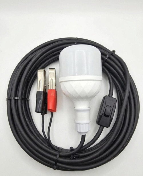 Aküden Bağlantılı Maşalı 30W 12V Led Ampul,lü E27 Duylu Anahtarlı Araç,Karavan,Kamp Seyyar Lamba 12/16A 2 X1,5mm TTR Bak