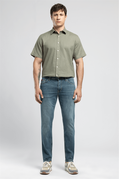 Jagger Erkek Slim Straight Fit Pamuklu Jean Pantolon Mavi