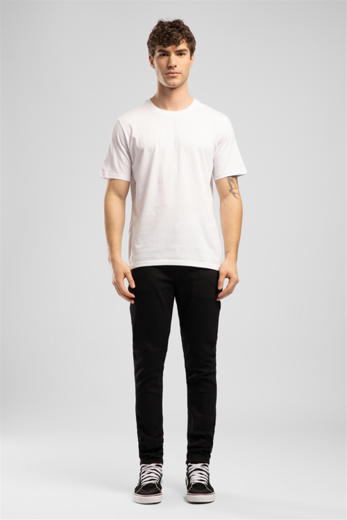 Baselo Erkek Regular Fit %100 Pamuk Basic Bisiklet Yaka T-Shirt Beyaz