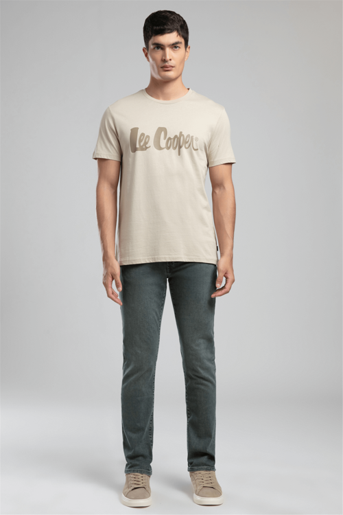 Londonlogo Erkek Regular Fit %100 Pamuk Baskılı Bisiklet Yaka T-Shirt Beyaz