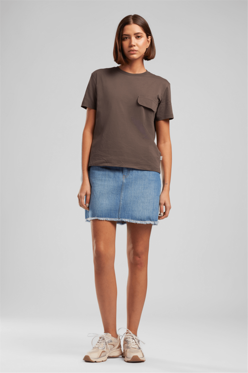 Tıpsy Kadın Baskılı Bisiklet Yaka T-Shirt Kahverengi