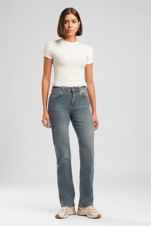New Kadın High Rise Straight Fit Jean Pantolon Mavi̇-Yeşi̇L