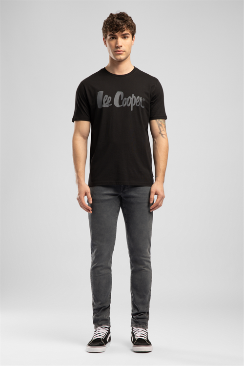 Londonlogo Erkek Regular Fit %100 Pamuk Baskılı Bisiklet Yaka T-Shirt Siyah