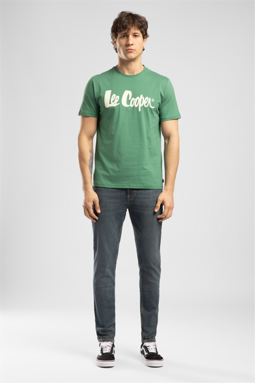 Londonlogo Erkek Regular Fit %100 Pamuk Baskılı Bisiklet Yaka T-Shirt Yeşil