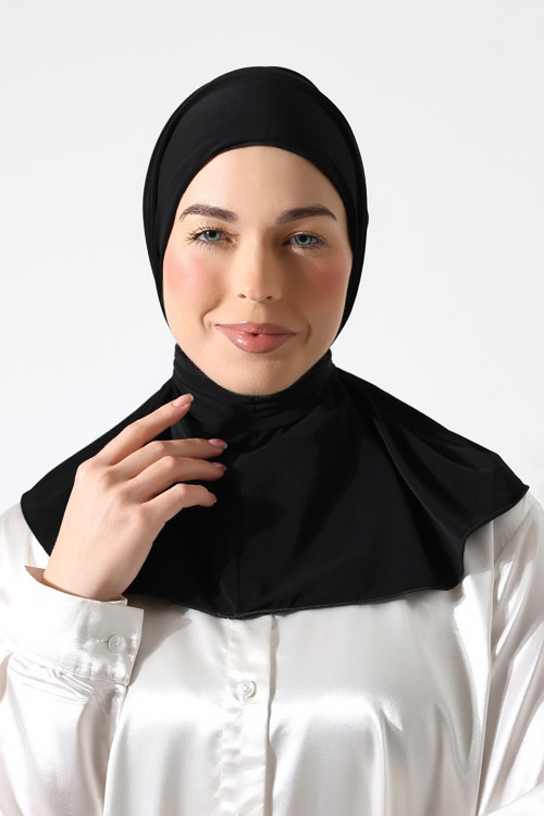 Kadın Çıtçıtlı Bağlamalı Tesettür Hazır Pratik Şal Siyah