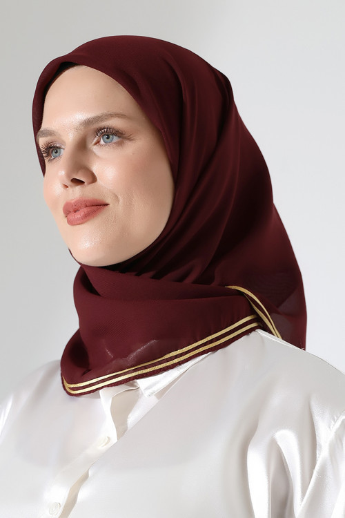 Tesettür Biyeli Bürümcük Düz Şifon Eşarp - Bordo