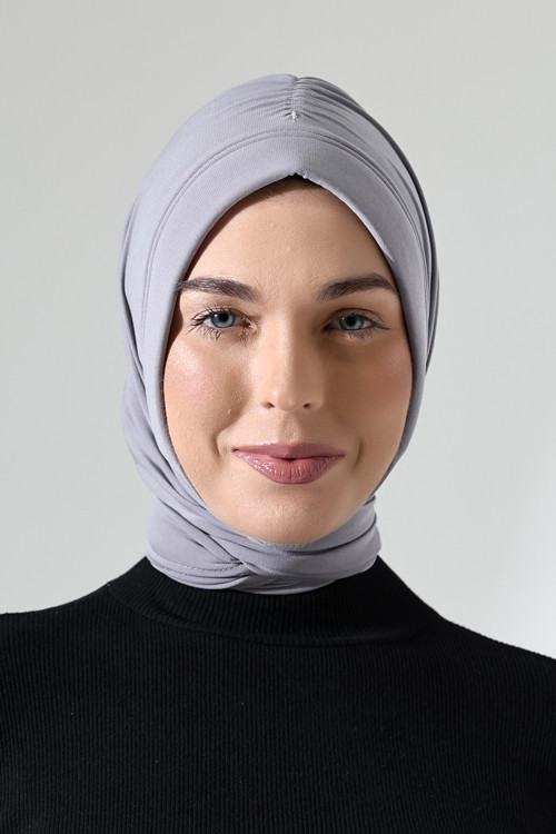 Üç Farklı Bağlamalı Tesettür Hazır Pratik Şal Gri