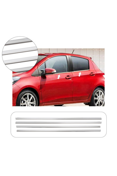 Toyota Yaris Uyumlu 2006-2012 Krom Cam Çıtası 4 Parça Paslanmaz Çelik