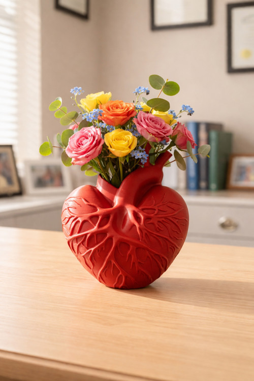 Kalp Şeklinde 3D Tasarım Vazo Doktorlara Sağlık Çalışanlarına Sevgililere Özel 17CM*14CM Ölçülerinde