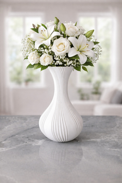 3D Tasarım Dekoratif Vazo 21 Cm Siyah, Beyaz, Bej, Gümüş Gri, Zeytin Yeşili, Kemik Beyazı, Kırmızı