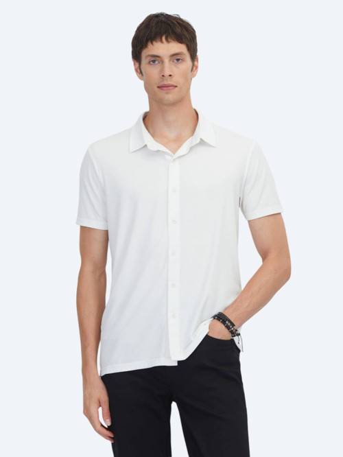 Beyaz Çizgili Regular Fit Casual Gömlek