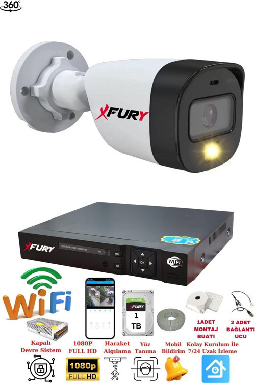 1 Kameralı 1080P 2Mp Görüntü Gece Renkli Full Hd Ultra Led Gece Renkli Güvenlik Kamerası Seti 1 TB