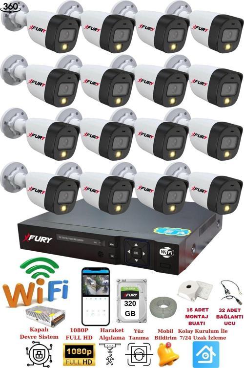 16 Kameralı Gece Renkli 1080P 2Mp Görüntü Full Hd Ultra Led Gece Renkli Güvenlik Kamerası Seti 320GB