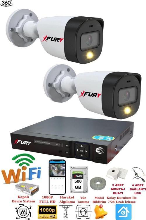 2 Kameralı 1080P 2Mp Görüntü Gece Renkli Full Hd Ultra Led Gece Renkli Güvenlik Kamerası Seti 500GB