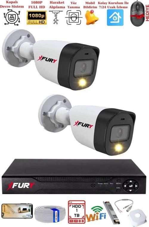 2 Kameralı 5Mp Lens 2 Mp Görüntü Gece Renkli Full Hd Ultra Led Akıllı Güvenlik Kamerası Seti 1 TB