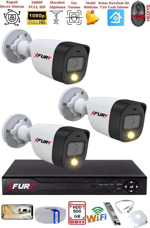 3 Kameralı 5Mp Lens 2 Mp Görüntü Gece Renkli Full Hd Ultra Led Akıllı Güvenlik Kamerası Seti 500GB