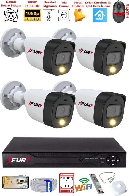 4 Kameralı 5Mp Lens 2 Mp Görüntü Gece Renkli Full Hd Ultra Led Akıllı Güvenlik Kamerası Seti 1 TB