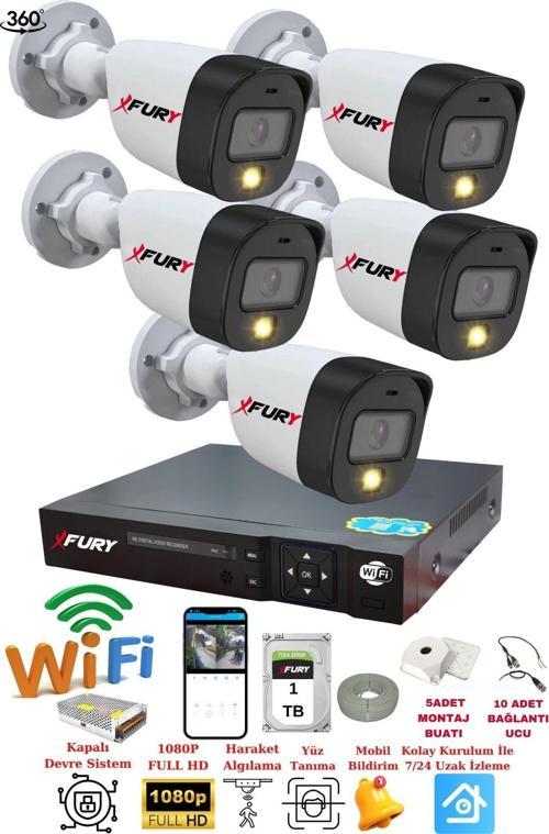 5 Kameralı 1080P 2Mp Görüntü Gece Renkli Full Hd Ultra Led Gece Renkli Güvenlik Kamerası Seti 1 TB