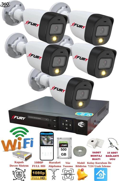 5 Kameralı 1080P 2Mp Görüntü Gece Renkli Full Hd Ultra Led Gece Renkli Güvenlik Kamerası Seti 500GB