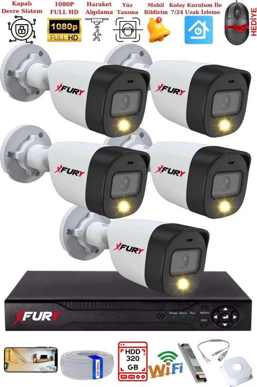 5 Kameralı 5Mp Lens 2 Mp Görüntü Gece Renkli Full Hd Ultra Led Akıllı Güvenlik Kamerası Seti 320GB
