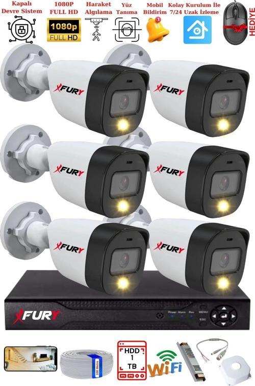 6 Kameralı 5Mp Lens 2 Mp Görüntü Gece Renkli Full Hd Ultra Led Akıllı Güvenlik Kamerası Seti 1 TB
