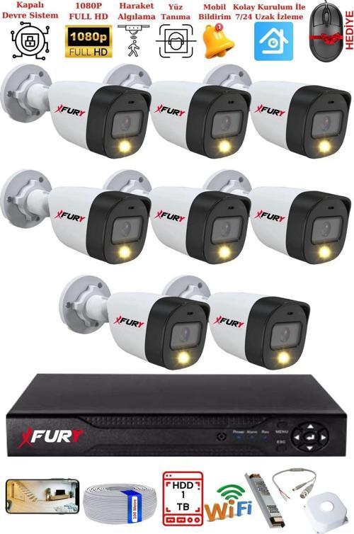 8 Kameralı 5Mp Lens 2 Mp Görüntü Gece Renkli Full Hd Ultra Led Akıllı Güvenlik Kamerası Seti 1 TB
