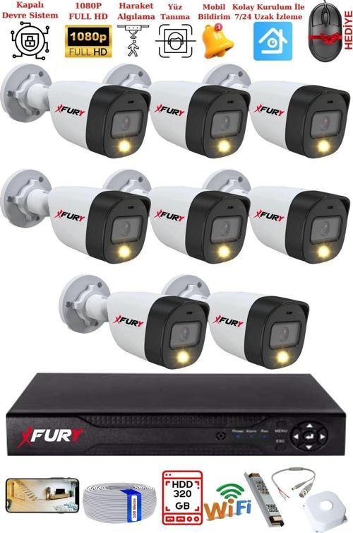 8 Kameralı 5Mp Lens 2 Mp Görüntü Gece Renkli Full Hd Ultra Led Akıllı Güvenlik Kamerası Seti 320GB