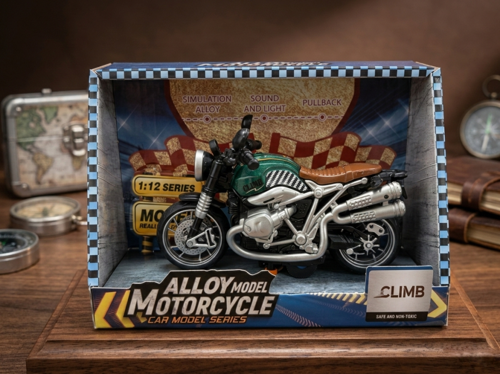 1:12 Ölçekli Sesli ve Işıklı Çek-Bırak Mekanizmalı 15cm Oyuncak Motosiklet YEŞİL