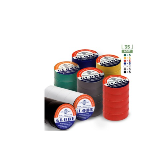 Globe Pvc Elektrik İzolasyon Bant "0.13X19X10Yards" (35'Li Her Renk 5 Adet)
