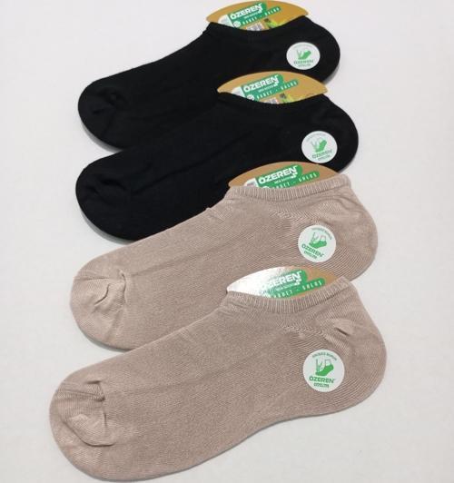 UNİSEX STANDART YIKANMIŞ DİKİŞSİZ BAMBU SINIKIRS ÇORAP 4'LÜ SİYAH-BEJ