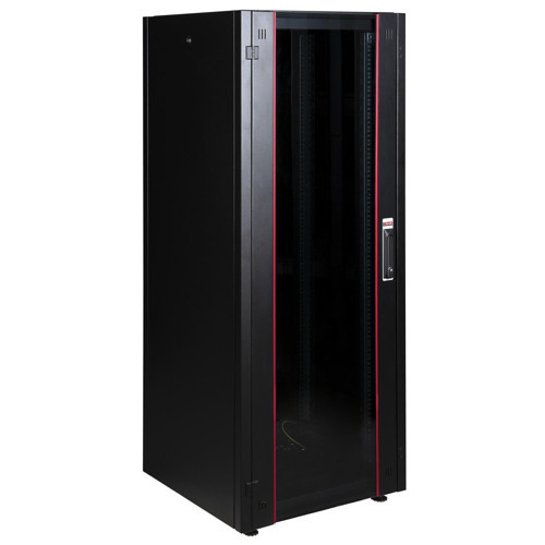 Demonte 36U 600x600 Hyperline Dikili Tip Rack Kabinet (Siyah) (Ön Cam Kapak / Tekerlekli)