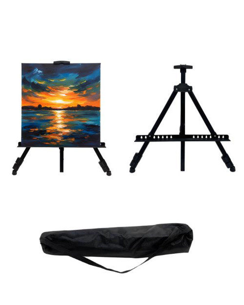 Katlanabilir Metal Tripod Şövale - Ayarlanabilir, Taşıma Çantalı, Siyah