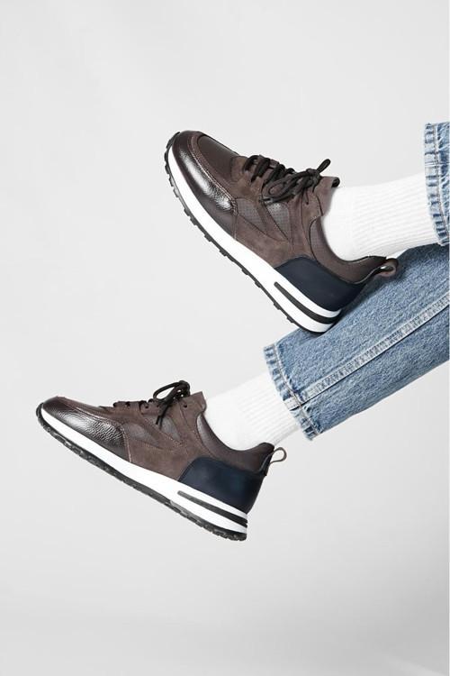 - Kahverengi Hakiki Deri Bağcıklı Erkek Sneaker 115-K511