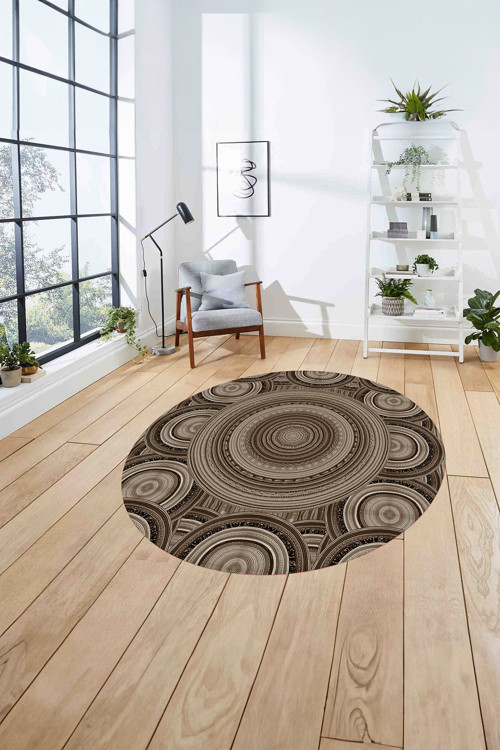Dijital Baskılı Jüt Kilim Model Yıkanabilir Kaymaz Yuvarlak Mutfak Salon Halısı