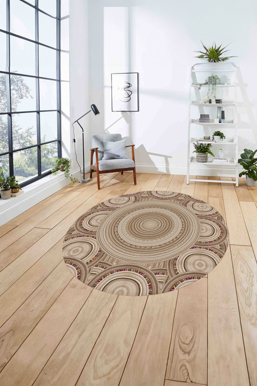 Dijital Baskılı Jüt Kilim Model Yıkanabilir Kaymaz Yuvarlak Mutfak Salon Halısı