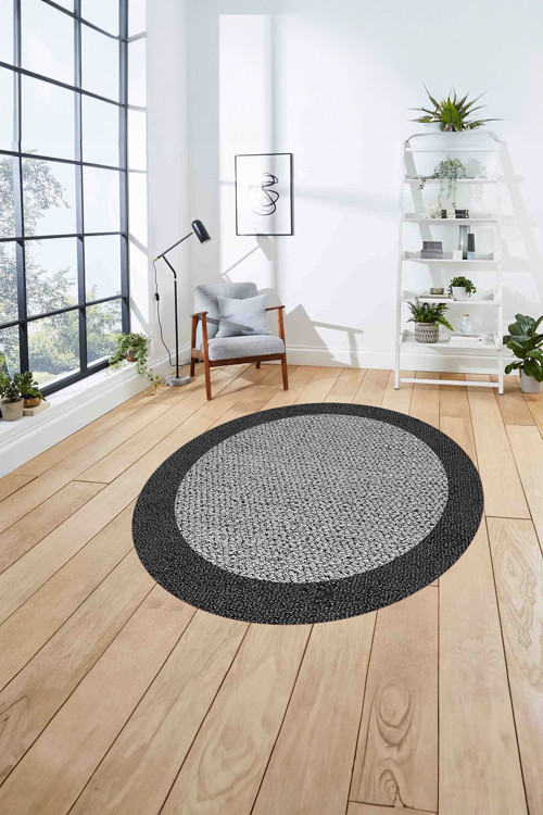 Dijital Baskılı Jüt Hasır Görünüm Model Yıkanabilir Kaymaz Yuvarlak Mutfak Salon Halısı
