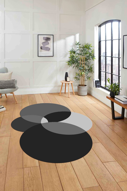 Dijital Lazer Kesim Daire Motifli Yıkanabilir Kaymaz Taban Yolluk Mutfak Salon Halısı