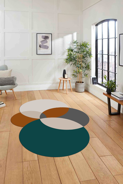 Dijital Lazer Kesim Daire Motifli Yıkanabilir Kaymaz Taban Yolluk Mutfak Salon Halısı