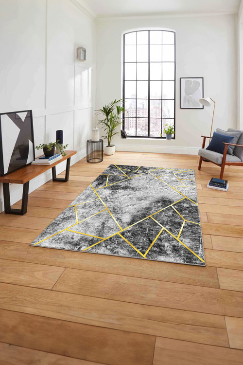 Baskılı Mermer Geometrik Desenli Kaymaz Taban Yıkanabilir Yolluk Mutfak Salon Halısı