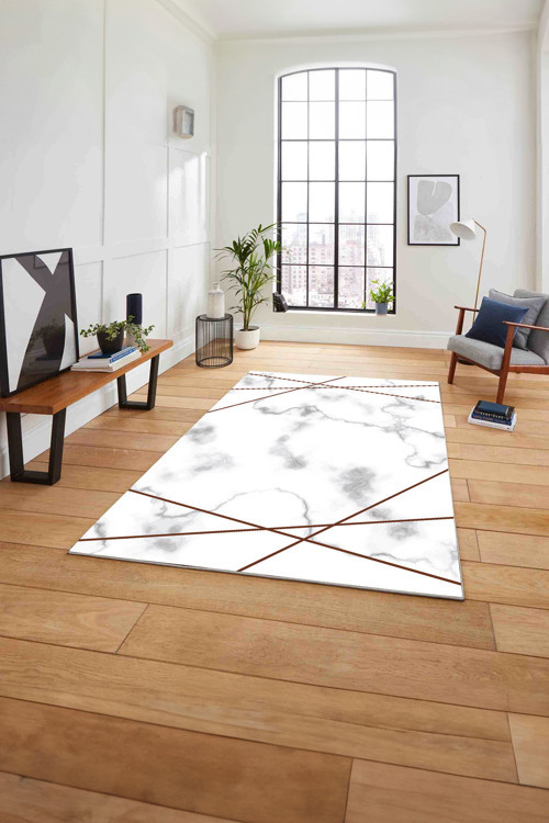 Baskılı Mermer Çizgi Motifli Kaymaz Taban Yıkanabilir Yolluk Mutfak Salon Halısı