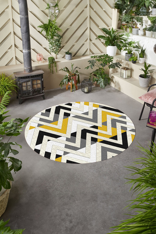 Baskılı Modern Sade Zigzag Desen Yıkanabilir Kaymaz Taban Yuvarlak Mutfak Salon Halısı