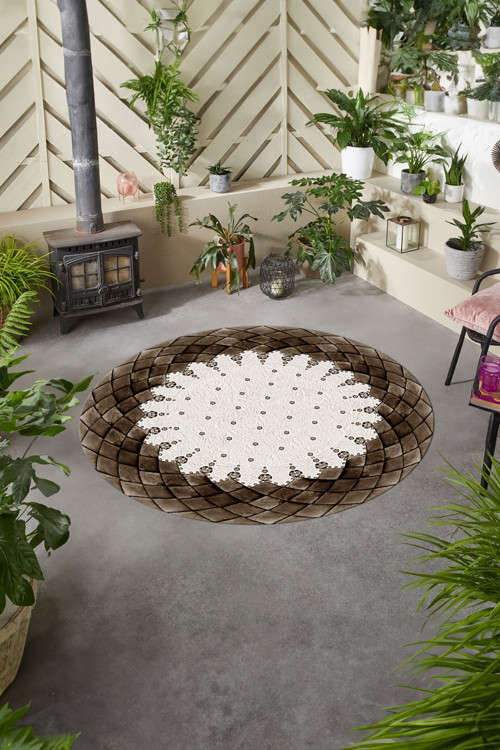 Baskılı Modern Geometrik Desenli Yıkanabilir Kaymaz Taban Yuvarlak Salon Halısı