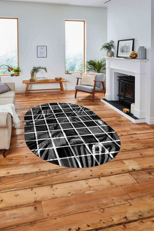 Baskılı Patchwork Leopar Desenli Yıkanabilir Kaymaz Oval Yolluk Mutfak Salon Halısı