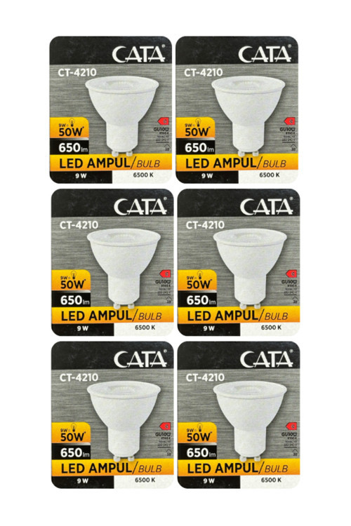(6 Adet) Cata 9W (50W) Beyaz Işık (6500K) Dim Edilebilir GU10 Duylu Led Spot Ampul