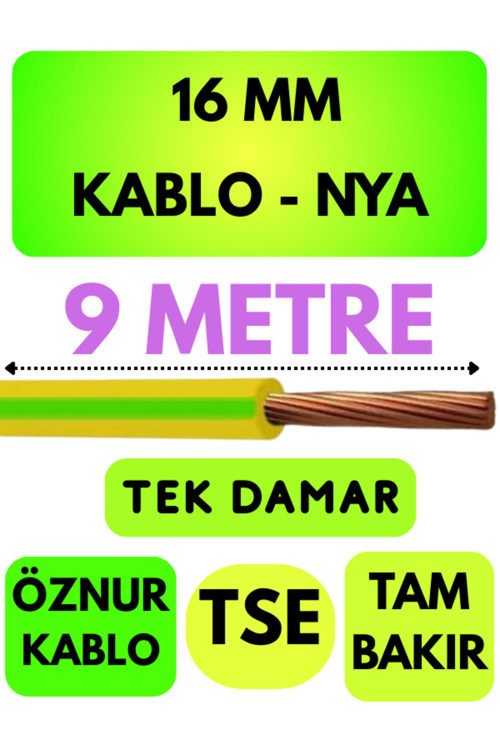 Öznur 16 MM NYA Kablo Metre Seçenekli (Sarı-Yeşil) 9 METRE