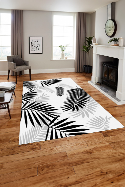 Baskılı Modern Ağaç Yaprak Desenli Yıkanabilir Kaymaz Taban Yolluk Mutfak Salon Halısı