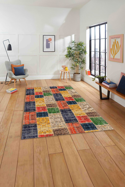 Baskılı Patchwork Sade Modern Yıkanabilir Kaymaz Taban Yolluk Mutfak Salon Halısı
