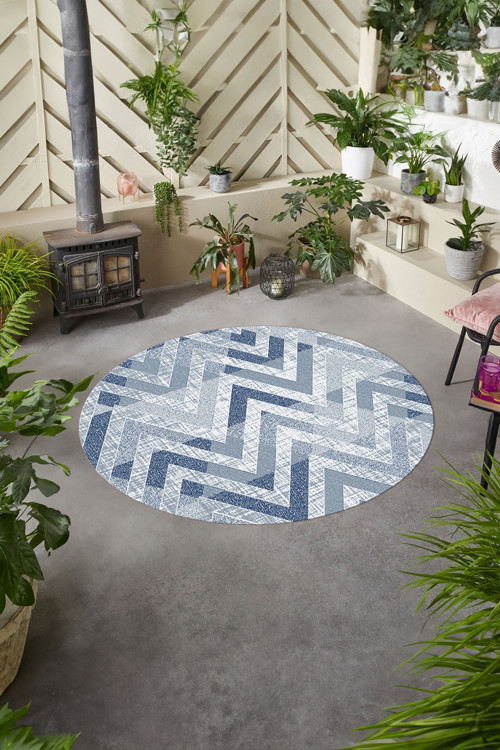 Baskılı Modern Sade Zigzag Desen Yıkanabilir Kaymaz Taban Yuvarlak Mutfak Salon Halısı