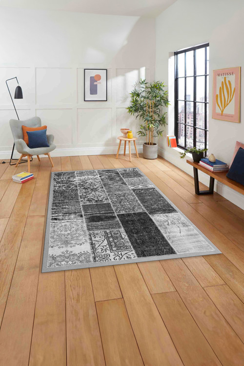 Baskılı Patchwork Otantik Model Yıkanabilir Kaymaz Taban Yolluk Mutfak Salon Halısı